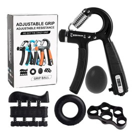 Hand Grip Trainer, Smart Counter 5-Piece Set, Adjustable Resistance, Finger Exerciser, Grip Ring and Stress Ball Jewelry Set Fitness Equipment - Color: Black ( 1 Pack)