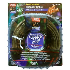14 AWG GA Speaker Cable 25' FT 2 Conductor Pro Grade Pure Copper High Performance Audio Digital In-Wall AV Premium Speaker Cable Audio Signal Wire Hook-Up Extension, UL Listed