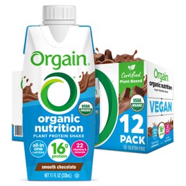 Orgain Organic Nutritional Vegan Protein Shake, Smooth Chocolate - 16g Plant Based Protein, Meal Replacement, 22 Vitamins & Minerals, Fruits & Vegetables, Gluten Free, Non-GMO, 11 Fl Oz (Pack of 12)