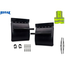 KOZAK Black Plastic Quarter Fender Set Poly 24" x 24" Pair Set Driver and Passenger Sides (Left + Right) Compatible with Peterbilt Semi Trucks Plus Logo Emblem, 2X Wipers and KOZAK Vest