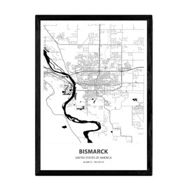 Nacnic Bismarck USA Blades of the United States Cities with Seas and Rivers in Black Colour A4 Size with Frame