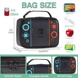 Beaulyn Lunch Box for Kids, Gamer Boys Lunch Box, Leather Insulated Boy Lunch Bag for School, Reusable and Waterproof Thermal Snack Box for School Daycare Picnic Camping for Kids Toddlers Teens