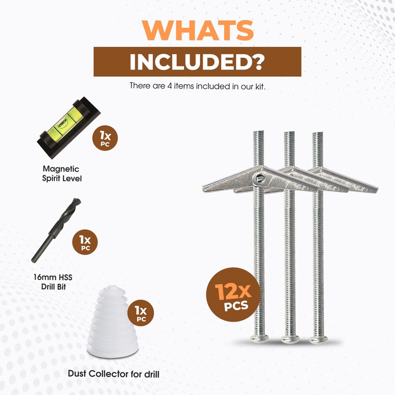 Plasterboard Cavity Fixings Complete Installation Kit | 12 Heavy Duty