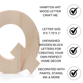 Hampton Art Wood Letter Chunky 8" Q, Wooden Letters, Wood Letters, Wooden Letters Wall Decor, Large Letters 8 Inch, Small for Crafts
