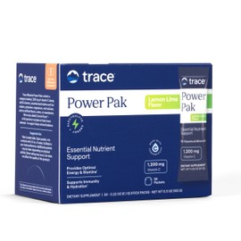 Trace Minerals Power Pak Multivitamin and Multimineral Packets - Electrolyte Support - 1200 mg Vitamin C plus 70+ Trace Minerals - Lemon Lime Flavor - 30 Packets