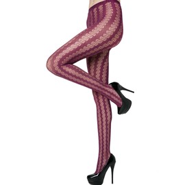 Stella Elyse Striped Coils Fishnet Pantyhose (Queen, Wine)