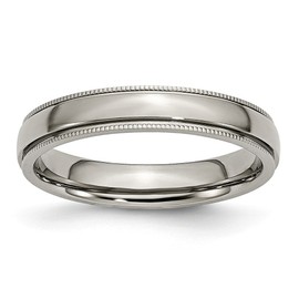 Solid Titanium Grooved and Beaded Edge 4mm Plain Classic Wedding Band Ring Comfort-Fit Size 10