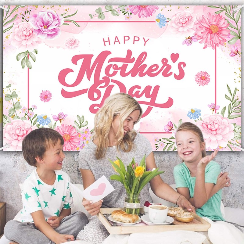 AIBIIN Happy Mother's Day Banner Pink Mothers Day Backdrop for