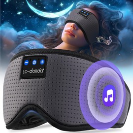 LC-dolida Schlafmaske mit Kopfhörer Bluetooth V5.4, Schlafkopfhörer Atmungsaktive für Frauen Herren,Augenmaske Baumwolle Waschbar Schlafbrille mit Mikrofon für Reisen/Nickerchen/Yoga/Meditation