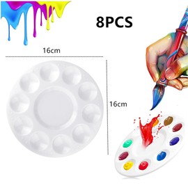 Granmagazz 8 PCS Round Paint Palette, Watercolor Palette, Oil Paint Palette, Back to School Gifts for Students, Wet Palette Paint Tray Palette, Plastic, White, Minimalistic Round, 16 cm