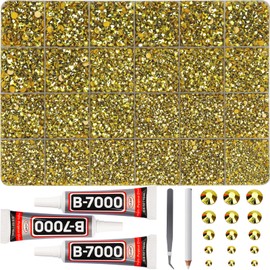 31000Pcs Metallic Bright Gold Resin Rhinestones for Bedazzling Crafting, 2-6mm Mixed Sizes Flatback Bulk Crystal Kit with B7000 Glue for Book Clothes Crafts Shoes Clothing Fabric DIY Manualidades