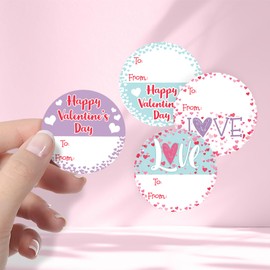 Valentine's Day Tag Stickers - Pink, Teal, Purple Love Theme - 40 Labels