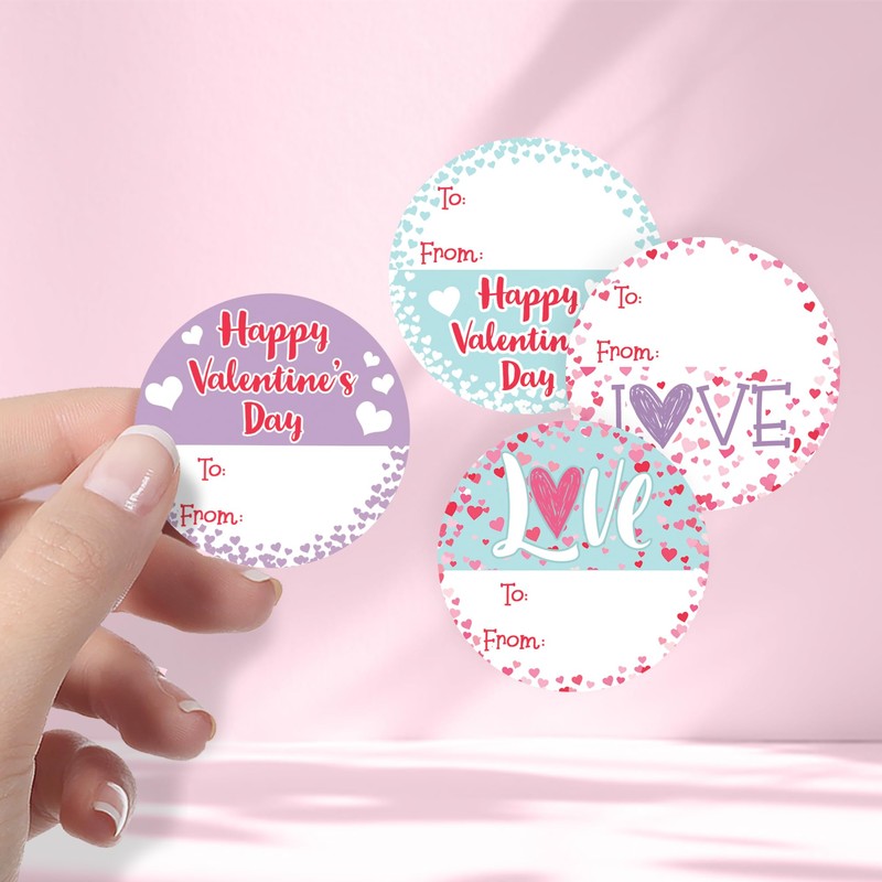 Valentine's Day Tag Stickers - Pink, Teal, Purple Love Theme