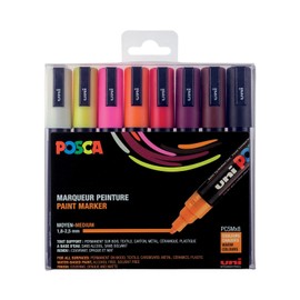 POSCA Mitsubishi Pencil - 8 Marker PC5M - Tapered Tip - Warm Colours - Water Based Marker - for Paper, Textiles, Glass, Pebbles, Wood