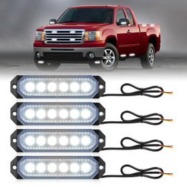 HLauto 406T Emergency Strobe Grille Lights: 4Pcs 6 LED Sync Feature Safety Warning Flashing Light, 12V-24V Ultra Slim Surface Mount Hazard Caution Light for Truck, Vehicle, Car, ATV, UTV (White)