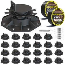 24-Pack Adjustable Deck Support Bases - Heavy-Duty Waterproof & Rust-Proof Base Blocks for Garden/Outdoor Decks, 1.38"-2.56" Height Adjustment with Joist Tape