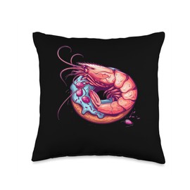 Cherry Shrimp Eating A Donut Throw Pillow