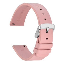 WOCCI 18mm Flexible Leather Watch Band for Smart Watch with Silver Buckle (Light Pink)