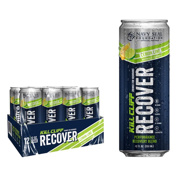 KILL CLIFF Recovery Drink, Lemon Lime, 12 Oz Cans, 12 Count - Clean Hydration, Low Cal, Electrolytes, B-Vitamins