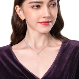 KristLand Women's 925 Silver Necklace Love Heart Cross Round Butterfly Zircon Pendant Simple Layered Necklace Adjustable Chain Length Wedding New Year Gift, Silver Cubic Zirconia Platinum, Zircon