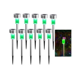 NEWOTE - 10 luces LED para exteriores de acero con energía solar para paisaje, color verde