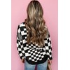 KevaMolly Womens Long Sleeve Sweaters Black Checkered Print Drop Shoulder