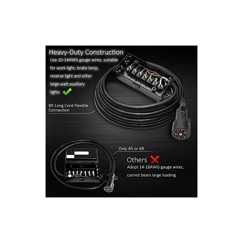 GCD Upgraded Heavy Duty 7 Way Trailer Connector Plug Cord