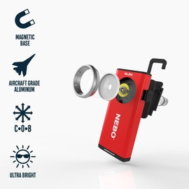 NEBO Slim Pocket Flashlight | 500 Lumens, Rechargeable Mini EDC Work Light, Magnetic Base & Dimmable Brightness, Durable & Water Resistant, Includes Charging Cable — Red