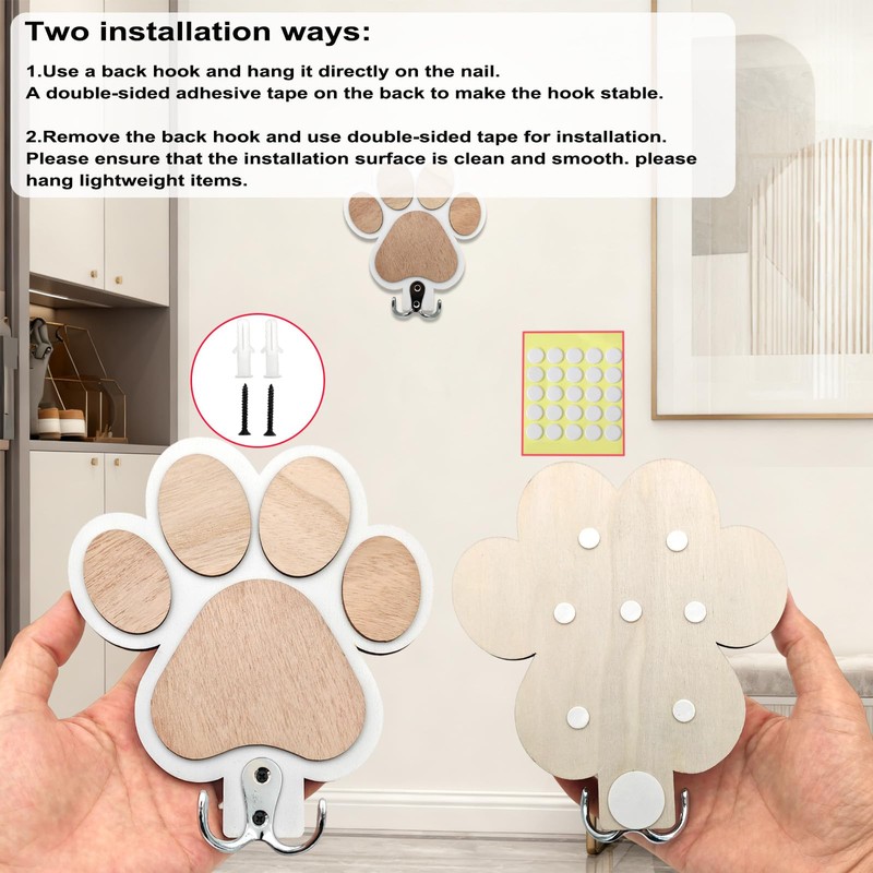 Rustic Wooden Dog Leash Holder Wall Decoration, Cute 3D Puppy