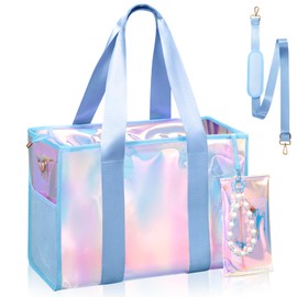 crawing Beach Bag 26L Large Iridescent Waterproof Beach Tote Bag for Women with Zipper & Phone Pouch Sand/Tip-Proof Crossbody