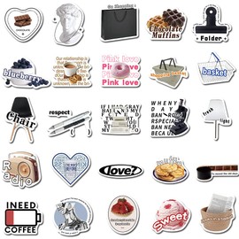 Minimalism Sticker Black and White Sticker Set 55 Pieces Aesthetic Decoration for Car Laptop Skateboard Bicycle Moped Motorcycle Bicycle Computer Suitable for Adults Children