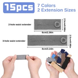 15Pcs Waist Extender for Pants Jeans, Elastic Button Extenders 2 and 3 Button Holes Waist Extenders Pregnancy Pants Extender for Different Kinds of Pant (7 Colors)