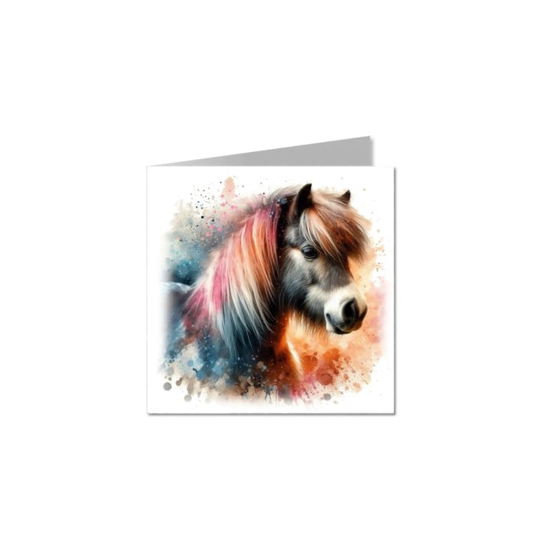 Shetland Pony Horse Watercolour Splash Effect Artistic Blank Greeting Card