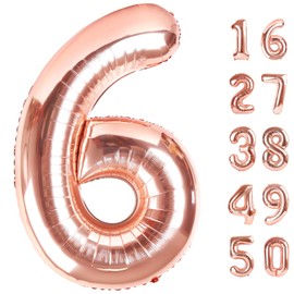 Rose Gold Number 6 Baiioons 40 Inch Number Balloons Giant Jumbo 6th 16th 26th Foil Mylar Helium Number Digital Balloons Champagne Gold 60 Birthday Party 66 Anniversary Events Party Decorations