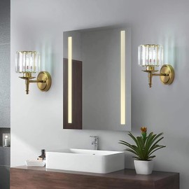 HHQOAKUA Gold Vanity Lights Bathroom, 3 Lights Fixture for Bathroom Over Mirror, Modern Crystal Wall Sconces Vanity Lighting Fixtures