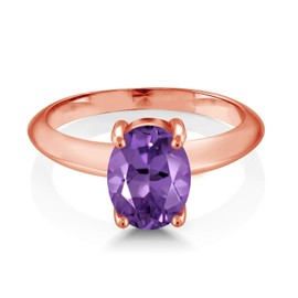 Gem Stone King 18K Rose Gold Plated Silver 9X7MM Oval Gemstone Birthstone Solitaire Engagement Ring | Wedding Anniversary Promise Gold Ring For Women | Available In Size 5, 6, 7, 8, 9