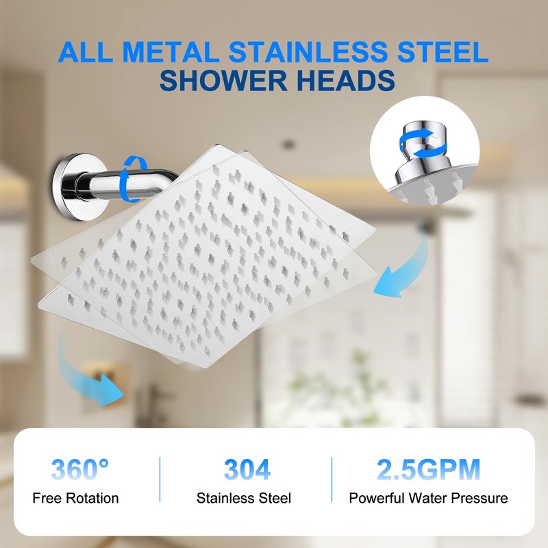 RALANDA 10 Inch Square Rainfall Shower Head, Ultra Thin, Chrome,