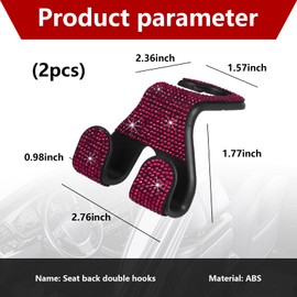 Suvnie 2 PCS Car Headrest Hooks, 2 in 1 Car Back Seat Hanging Hook, Durable Automotive Purse Hooks, Universal Vehicle Interior Storage Organizer for Purses and Grocery Bags (Rose Red Diamond)