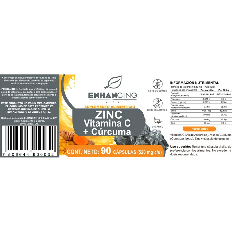 ZINC, Vitamina C y Cúrcuma | Maxima Absorción | Formula