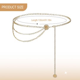 EUPSIIU 2 Pieces Metal Waist Chain, Gold Chain, 130 cm Waist Chain, Belt for Women, Fashion Dress Accessories, Adjustable Chain, Aluminium, No Gemstone