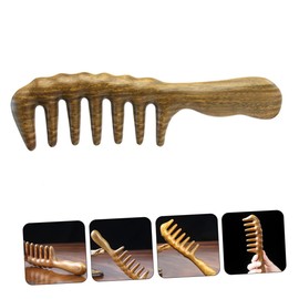 FRCOLOR Portable Green Sandalwood Wide Tooth Hair Comb Practical Wooden Massage Comb for Scalp Care Anti-static Design for Healthy Silky -saving Detangler for Men Women