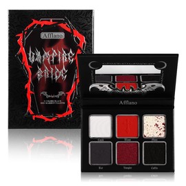 Afflano- Paleta de maquillaje gótico con sombras de ojos rojas y negras, paleta de maquillaje de Halloween con sombras de ojos en rojo sangre de vampiro, burdeos oscuro S