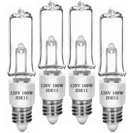Lachesan JDE11 120V 100W T4 Mini Candelabra Base（Replacement E11 Led Bulb） 2700K Clear Dimmable JD E11 Halogen Light Bulbs for Chandeliers, Ceiling Fan, Table Lamps, Cabinet Lighting, 4 Pack