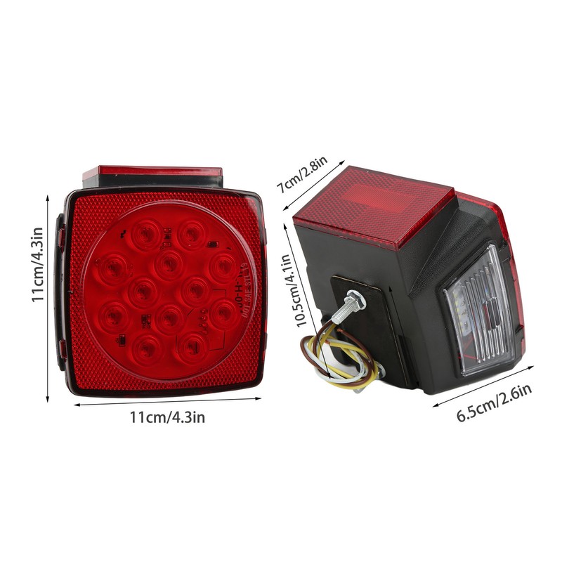 Pair LED Square Lights 12V Trailer Tail Brake Lamp High
