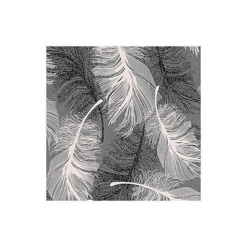 CWV Wallcoverings Feather Wallpaper Glitter Effect Textured Monochrome Grey Black