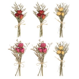 PATIKIL Mini Dried Flower Bouquet, 6 Pcs Rose Natural Wildflower with Stem Decor Baby's Breath Boho Floral Plant Flower for Crafts DIY Photo Props Gift Wedding, Red/Rose Red/Yellow/Red