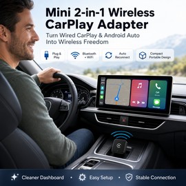 Mini Wireless CarPlay Adapter for Factory Wired Systems – 2-in-1 Android Auto Dongle for Cable-Free Driving