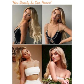 Honygebia Blonde Wig Long Middle Parting - Ombre Blonde Wigs for Women, Long Straight Wavy Women Natural Realistic Synthetic Heat Resistant Hair for Carnival / Theme Party