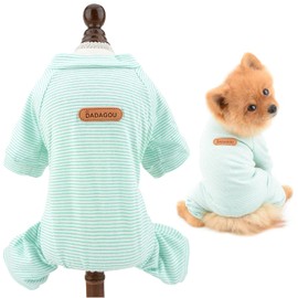 SMALLLEE_LUCKY_STORE Striped Cotton Pyjamas for Small Dogs Cats Boys Girls Puppy Jumpsuit Bodysuit Indoor Jumper Shirt with Legs Yorkie Chihuahua Clothes Blue XXL (Back: