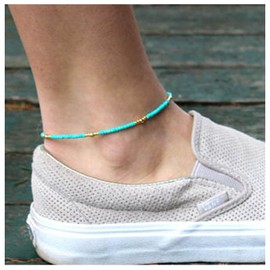 Andelaisi Boho Turquoise Bead Ankle Bracelet Gold Copper Beaded Anklet Bracelet Vintage Ball Bead Chain Anklet Minimalist Turquoise Anklet Foot Chain Jewelry for Women